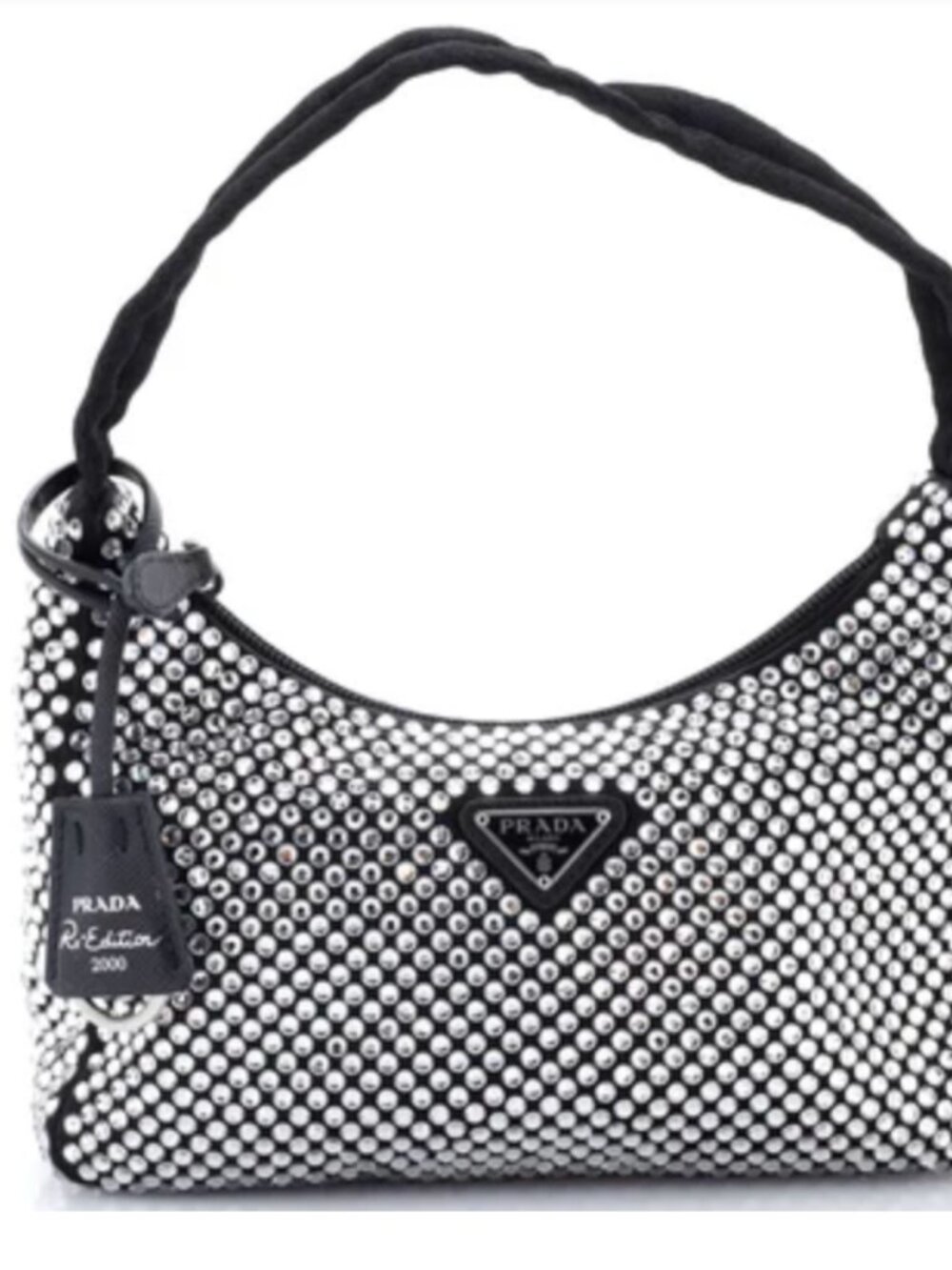Prada Re-Edition 2000 Hobo Crystal Embellished Satin Mini